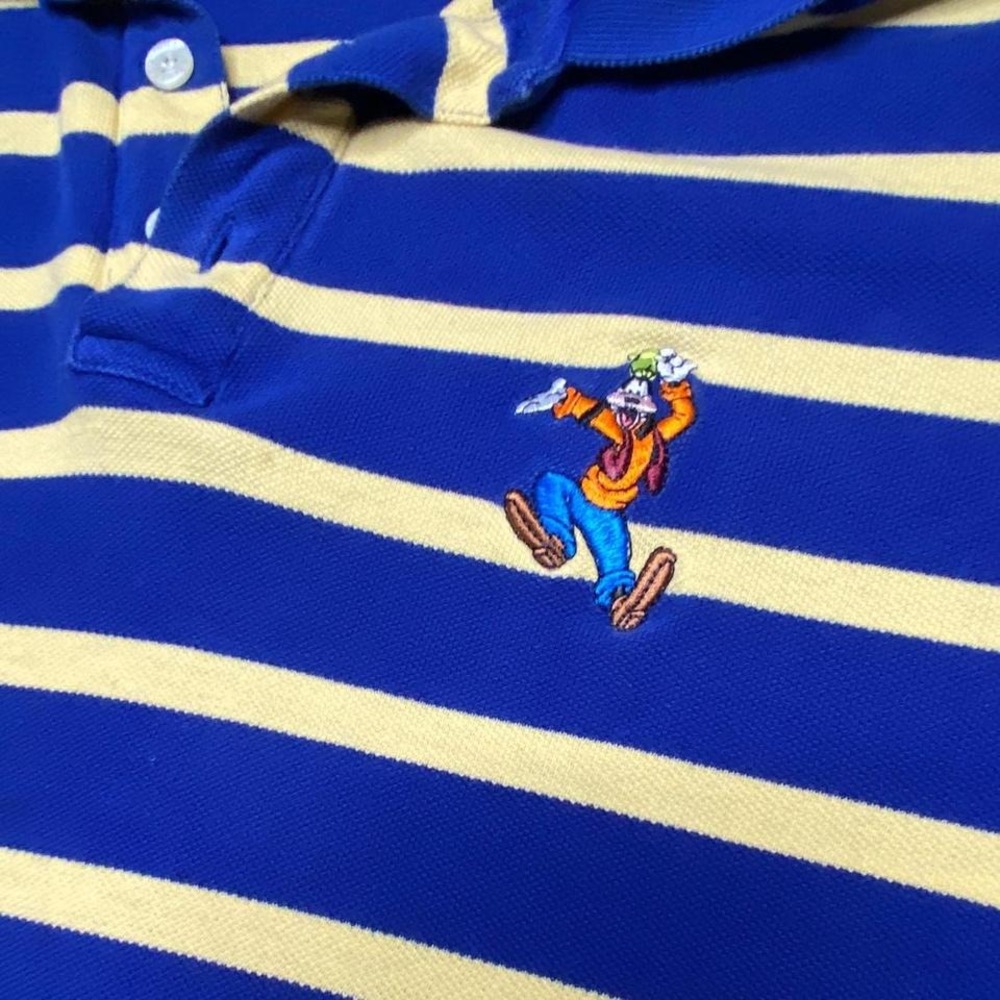 Vintage Y2K Blue and yellow striped polo shirt with Goofy patch polo #disney